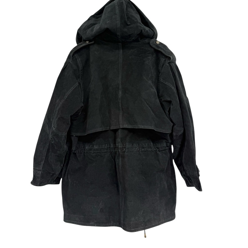 Charles Klein Vintage Leather Leopard Faux Fur Hooded Parka Coat Medium Cinched - Picture 15 of 15